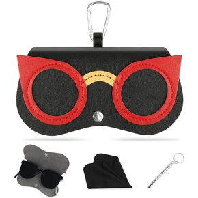 Soft Leather Sunglasses Bag, Animal Cartoon Portable PU Leather Eyeglasses Bag with Cleaning Cloth and Screwdriver