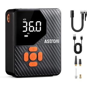 AstroAI L7 Mini Tire Inflator Portable Air Compressor,150 PSI Cordless Car Tires Air Pump with LED Lights&Pressure Gauge,Auto Shut-Off - Tire Pump for Auto,Motorcycle, Bicycle, Ball Yellow