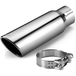 Upower 3 Inch Inlet Exhaust Tip, 3" Inlet 4" Outlet 12" Long Polished Stainless Steel Exhaust Tail Tip Universal Fit for 3 Inch Outer Diameter Tailpipe, Rolled Edge Clamp On Design