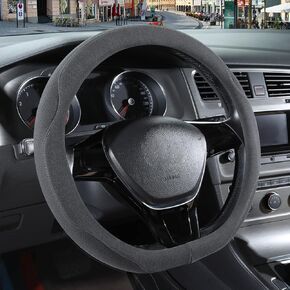 Black Suede Steering Wheel Cover, Breathable Non-Slip Sweat-Proof Wear-Resistant No Pilling, Warm in Winter and Cool in Summer, Universal 15 inch