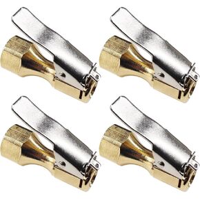 Heavy Duty Brass Air Chuck, 1/4" FNPT Closed Flow Straight Tire Inflator Chuck with Lock-on Clip, Locking Tire Chuck Accessories for Inflator/Compressor/Pressure Gauge (2PCS)