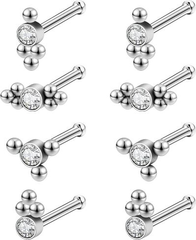 4Pair 20G Nose Rings Studs 316L Surgical Steel Nose Rings for Women Hypoallergenic Corkscrew L Shaped Nose Piercing Stud Jewelry for Women Men CZ Small Cute Nostril Piercing jewelry in Saudi Arabia