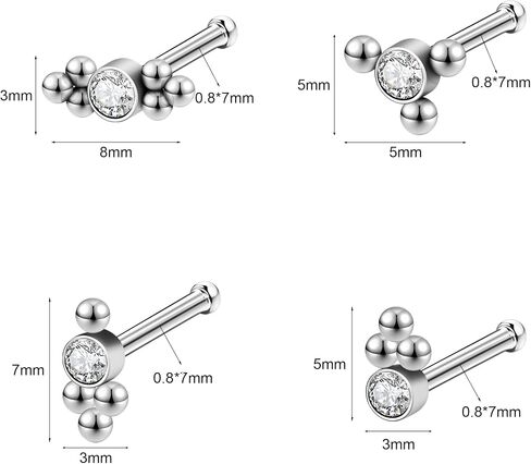 4Pair 20G Nose Rings Studs 316L Surgical Steel Nose Rings for Women Hypoallergenic Corkscrew L Shaped Nose Piercing Stud Jewelry for Women Men CZ Small Cute Nostril Piercing jewelry in Saudi Arabia
