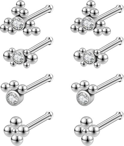 4Pair 20G Nose Rings Studs 316L Surgical Steel Nose Rings for Women Hypoallergenic Corkscrew L Shaped Nose Piercing Stud Jewelry for Women Men CZ Small Cute Nostril Piercing jewelry in Saudi Arabia