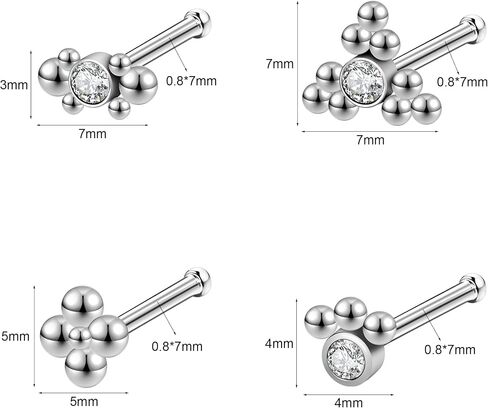 4Pair 20G Nose Rings Studs 316L Surgical Steel Nose Rings for Women Hypoallergenic Corkscrew L Shaped Nose Piercing Stud Jewelry for Women Men CZ Small Cute Nostril Piercing jewelry in Saudi Arabia