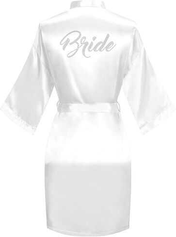 Women's Kimono Bride Bridesmaid Robes with Rhinestones Short Satin Bathrobes Wedding Party Getting Ready Day in Kuwait