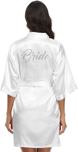 Women's Kimono Bride Bridesmaid Robes with Rhinestones Short Satin Bathrobes Wedding Party Getting Ready Day in Kuwait
