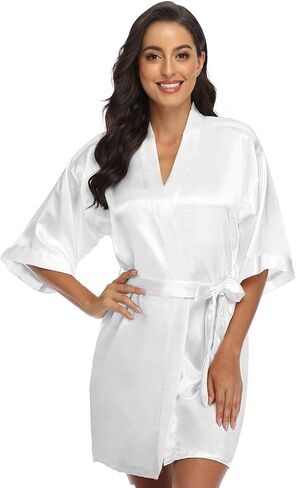 Women's Kimono Bride Bridesmaid Robes with Rhinestones Short Satin Bathrobes Wedding Party Getting Ready Day in Kuwait