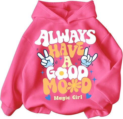 Girl's Letter Graphic Hoodie Long Sleeve Hooded Neck Drop Shoulder Loose Sweatshirts Fall Tops in Saudi Arabia