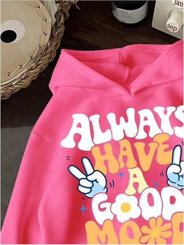 Girl's Letter Graphic Hoodie Long Sleeve Hooded Neck Drop Shoulder Loose Sweatshirts Fall Tops in Saudi Arabia