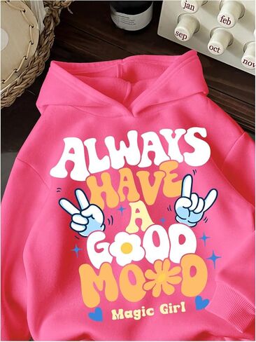 Girl's Letter Graphic Hoodie Long Sleeve Hooded Neck Drop Shoulder Loose Sweatshirts Fall Tops in Saudi Arabia