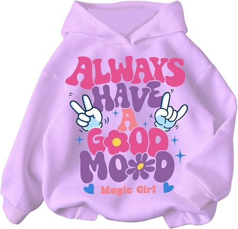 Girl's Letter Graphic Hoodie Long Sleeve Hooded Neck Drop Shoulder Loose Sweatshirts Fall Tops in Saudi Arabia