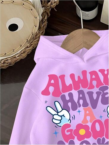 Girl's Letter Graphic Hoodie Long Sleeve Hooded Neck Drop Shoulder Loose Sweatshirts Fall Tops in Saudi Arabia