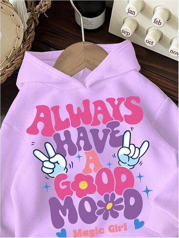Girl's Letter Graphic Hoodie Long Sleeve Hooded Neck Drop Shoulder Loose Sweatshirts Fall Tops in Saudi Arabia