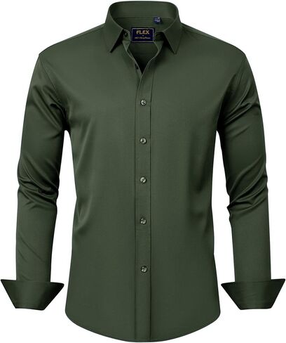 J.Ver Men's Dress Shirts Solid Long Sleeve Stretch Wrinkle-Free Formal Shirt Business Casual Button Down Shirts in Kuwait