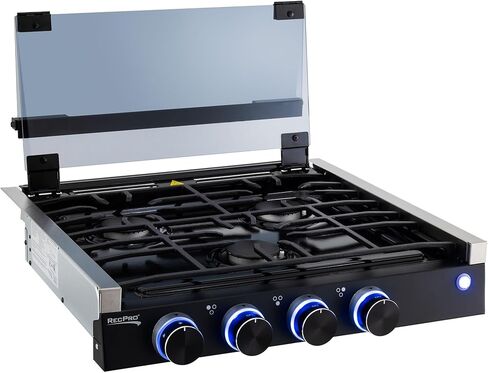 RecPro RV Built In Gas Cooktop | 3 Burners | RV Cooktop Stove | 6,500 and 8,000 BTU Burners | Cover Included in Kuwait