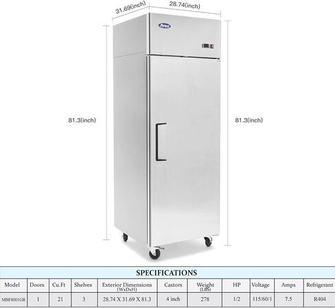 Commercial Refrigerator Freezer,ATOSA MBF8001 Single 1-Door Top Mount Stainless Steel Reach In Commercial Refrigerators Freezer For Restaurant Kitchen 22.6 cu.ft -10℉—0℉ in Kuwait
