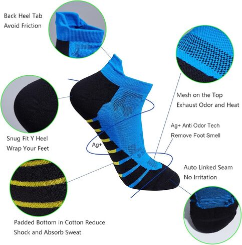 Men's 5-Pack Black Anti Odor Quick Dry Sweat Resist Padded Low Cut Compression Running Socks,Size 7-12 in Kuwait