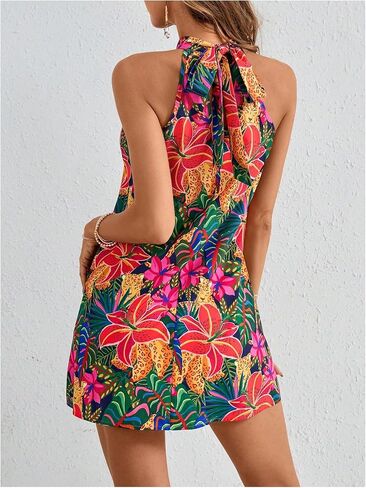 Floerns Women's Sleeveless Floral Print Sundress Halter Neck A Line Short Dress in Saudi Arabia