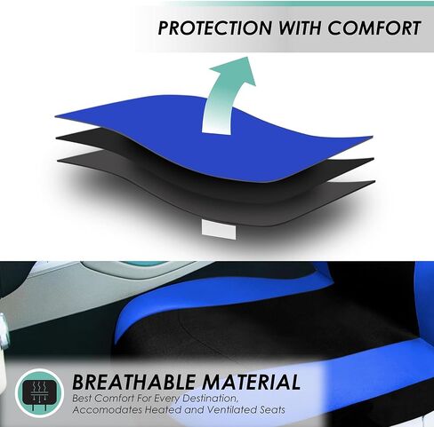 FH Group Light & Breezy Cloth Full Set Car Seat Covers (Black) Combo Set: Steering Wheel Cover, Seat Belt Pads and Black Vinyl Floor Mats – Universal Fit for Cars Trucks & SUVs in Kuwait