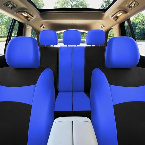 FH Group Light & Breezy Cloth Full Set Car Seat Covers (Black) Combo Set: Steering Wheel Cover, Seat Belt Pads and Black Vinyl Floor Mats – Universal Fit for Cars Trucks & SUVs in Kuwait