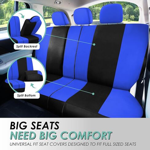 FH Group Light & Breezy Cloth Full Set Car Seat Covers (Black) Combo Set: Steering Wheel Cover, Seat Belt Pads and Black Vinyl Floor Mats – Universal Fit for Cars Trucks & SUVs in Kuwait