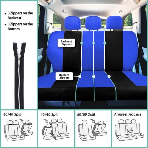 FH Group Light & Breezy Cloth Full Set Car Seat Covers (Black) Combo Set: Steering Wheel Cover, Seat Belt Pads and Black Vinyl Floor Mats – Universal Fit for Cars Trucks & SUVs in Kuwait