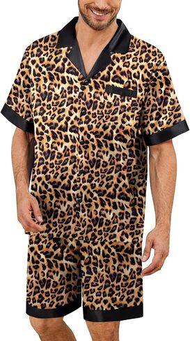 SWOMOG Mens Satin Pajamas Set Silk Pj Sets Short Sleeve Button Down 2 PCS Sleepwear with Drawstring & Pockets S-3XL in Saudi Arabia
