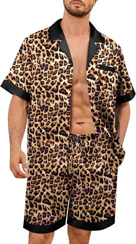 SWOMOG Mens Satin Pajamas Set Silk Pj Sets Short Sleeve Button Down 2 PCS Sleepwear with Drawstring & Pockets S-3XL in Saudi Arabia