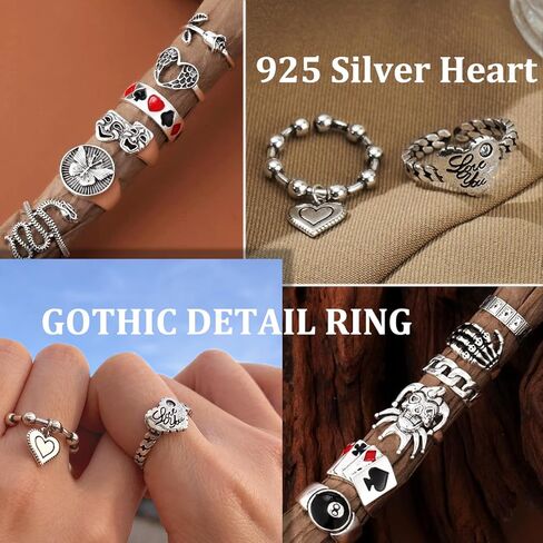35 Pcs Vintage Silver Knuckle Rings Set for Women Men, 17IF Chunky Rings Aesthetic Snake Grunge Stackable Gothic Ring Adjustable Y2K Punk Bulky Boho Finger Alt of Rings, Stacking Fairy Skull Frog Heart Star Flower Midi Ring Pack in Saudi Arabia