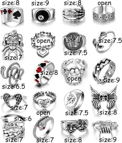35 Pcs Vintage Silver Knuckle Rings Set for Women Men, 17IF Chunky Rings Aesthetic Snake Grunge Stackable Gothic Ring Adjustable Y2K Punk Bulky Boho Finger Alt of Rings, Stacking Fairy Skull Frog Heart Star Flower Midi Ring Pack in Saudi Arabia