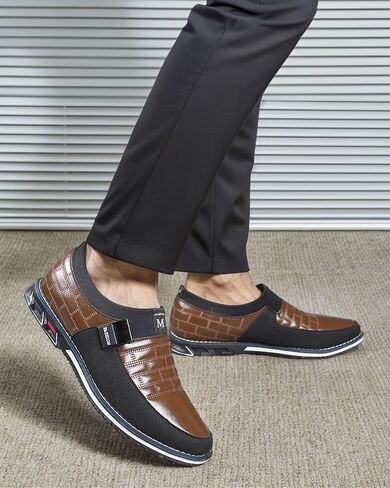 Mens Oxford Derby Orthopedic Leather Slip-On Casual Shoes Luxury Business Soft Sole Flat Oxford in Saudi Arabia