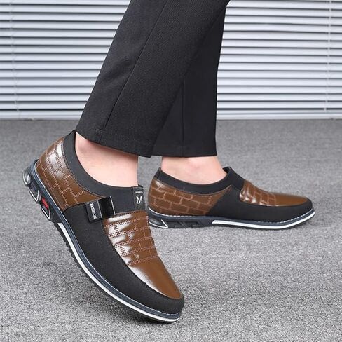 Mens Oxford Derby Orthopedic Leather Slip-On Casual Shoes Luxury Business Soft Sole Flat Oxford in Saudi Arabia