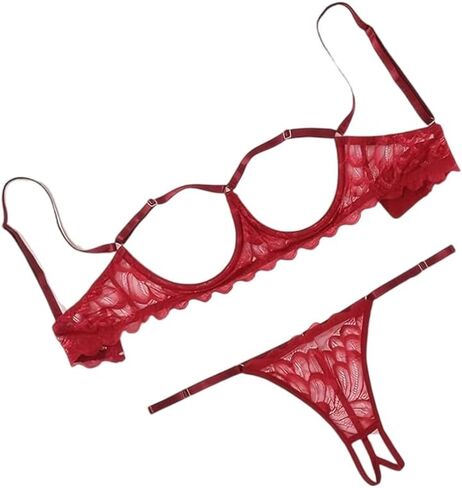 Sexy Underwire Bra and Panty Sets Lingerie Bikini for Women Mesh Sheer Floral Lace Babydoll 2 Piece in Kuwait