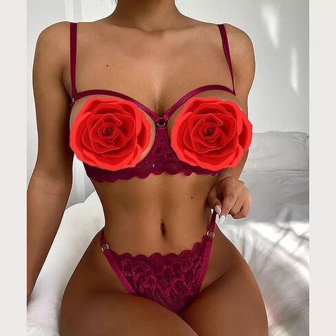 Sexy Underwire Bra and Panty Sets Lingerie Bikini for Women Mesh Sheer Floral Lace Babydoll 2 Piece in Kuwait
