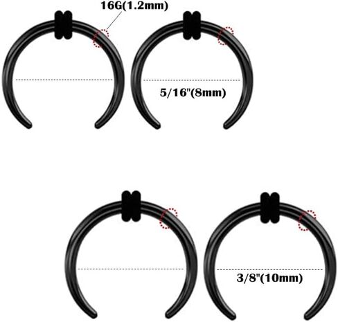 4 Pairs 16G/1.2mm Surgical Black Steel Ear Plugs Tunnels Tapers Pinchers Horseshoes Gauges Septum O-Rings Piercing Ear Stretcher in Kuwait