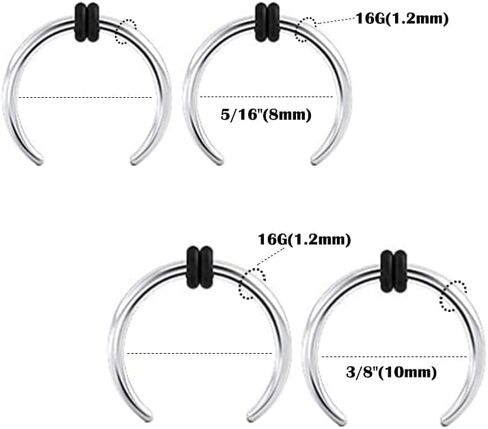 4 Pairs 16G/1.2mm Surgical Black Steel Ear Plugs Tunnels Tapers Pinchers Horseshoes Gauges Septum O-Rings Piercing Ear Stretcher in Kuwait