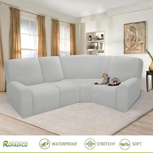 100% Waterproof Reclining Sectional Couch Covers Fleece Stretch 4-Piece L Shape Recliner Sofa Cover Washable Non Slip Corner Couch Cover Recliner Slipcovers Protector (4 Seat, Silver Gray) in Saudi Arabia