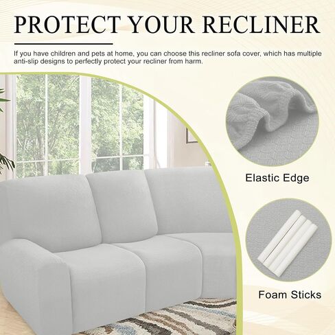 100% Waterproof Reclining Sectional Couch Covers Fleece Stretch 4-Piece L Shape Recliner Sofa Cover Washable Non Slip Corner Couch Cover Recliner Slipcovers Protector (4 Seat, Silver Gray) in Saudi Arabia