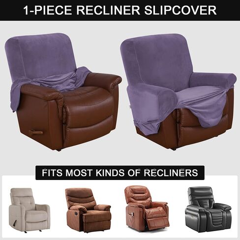 Stretch Recliner Chair Covers, 1-Piece Soft Velvet Recliner Slipcovers Single Seat Couch Cover Furniture Protector with Pocket (Gray purple) in Saudi Arabia