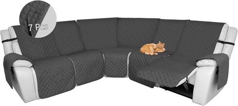 HDCAXKJ Reclining Sectional Couch Covers L Shape Corner Recliner Sofa Cover 5 Seat Reversible Washable U Sectional Slipcover with Recliners Non Slip Pet Dog Furniture Protector (Dark Gray, Large) in Kuwait