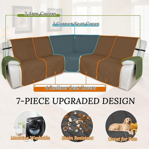 HDCAXKJ Reclining Sectional Couch Covers L Shape Corner Recliner Sofa Cover 5 Seat Reversible Washable U Sectional Slipcover with Recliners Non Slip Pet Dog Furniture Protector (Dark Gray, Large) in Kuwait