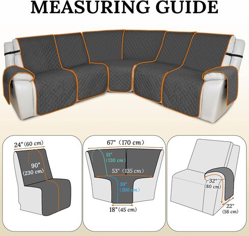 HDCAXKJ Reclining Sectional Couch Covers L Shape Corner Recliner Sofa Cover 5 Seat Reversible Washable U Sectional Slipcover with Recliners Non Slip Pet Dog Furniture Protector (Dark Gray, Large) in Kuwait