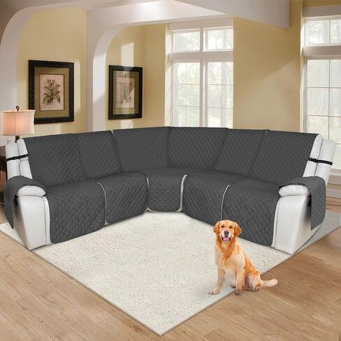 HDCAXKJ Reclining Sectional Couch Covers L Shape Corner Recliner Sofa Cover 5 Seat Reversible Washable U Sectional Slipcover with Recliners Non Slip Pet Dog Furniture Protector (Dark Gray, Large) in Kuwait