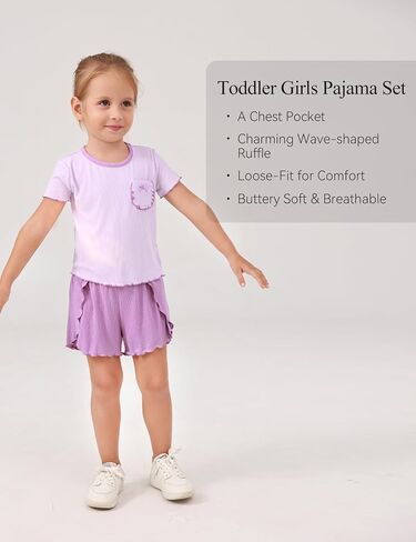 Bamboo Viscose Pajamas for Toddler Girls Short Sleeve Top and Shorts Two Piece Kids Pj Set in Saudi Arabia