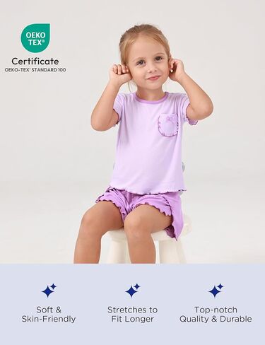 Bamboo Viscose Pajamas for Toddler Girls Short Sleeve Top and Shorts Two Piece Kids Pj Set in Saudi Arabia