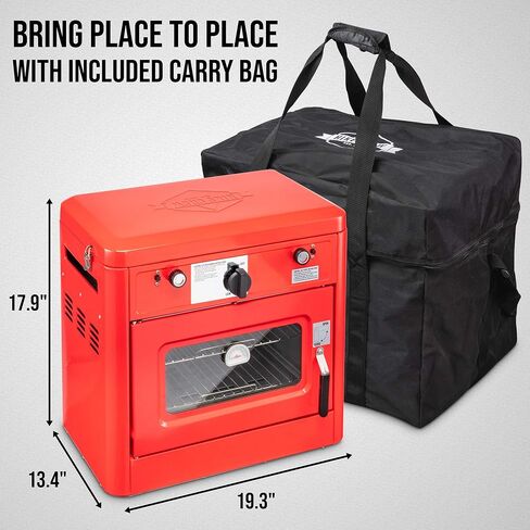 Hike Crew Outdoor Gas Camping Oven w/Carry Bag | 2-in-1 Portable Propane-Powered Stovetop & Oven w/ 2-Burner Cooktop Range, Auto Ignition, Overheat Safety Shutoff, Built-In Thermometer, Hose Regulator in Saudi Arabia