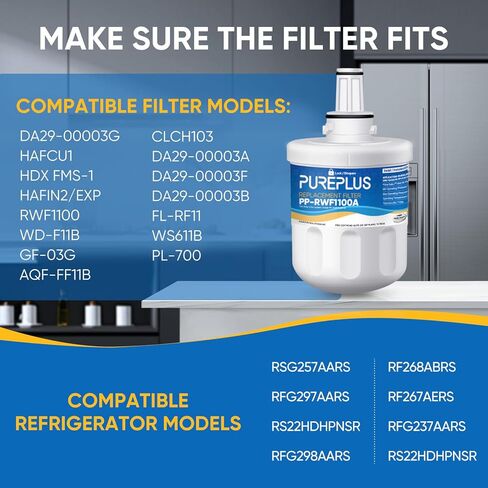 PUREPLUS DA29-00003G NSF 53&42 Certified Water Filter Replacement for Samsung DA29-00003B Aqua-Pure Plus DA29-00003A,DA20-00003G,HAFCU1,DA29-00003F,RFG297AARS,RFG237AARS,RSG257AARS Refrigerator, 3Pack in Kuwait