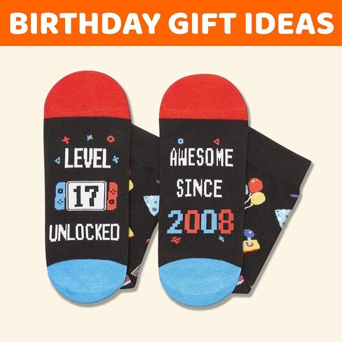 HAPPYPOP 17th Birthday Gift Ideas for Boys Girls - Awesome Since 2008 Birthday Socks with Greeting Card in Saudi Arabia