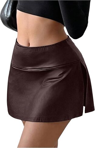SOLY HUX Women's PU Leather High Waisted Skorts Shorts Side Slit Flared Mini Skirt with Built in Shorts in Saudi Arabia